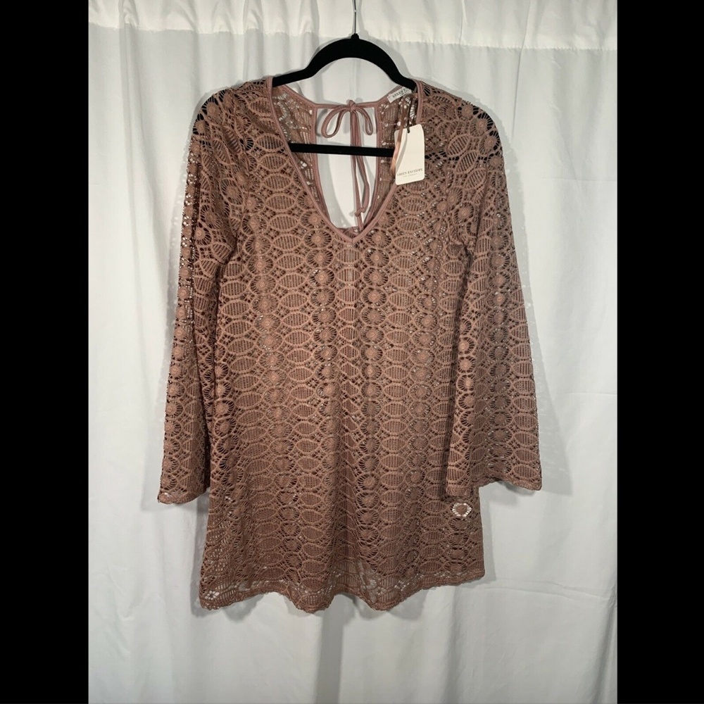 NWT! Green Envelope Los Angeles Pink Lace Long Sleeve Swim‎ Coverup [ Medium ]